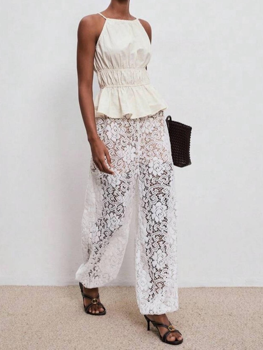 ✨ Lace Semi-Sheer Long Pant- Elegant Flowy Palazzo✨ - Picture 2 of 6